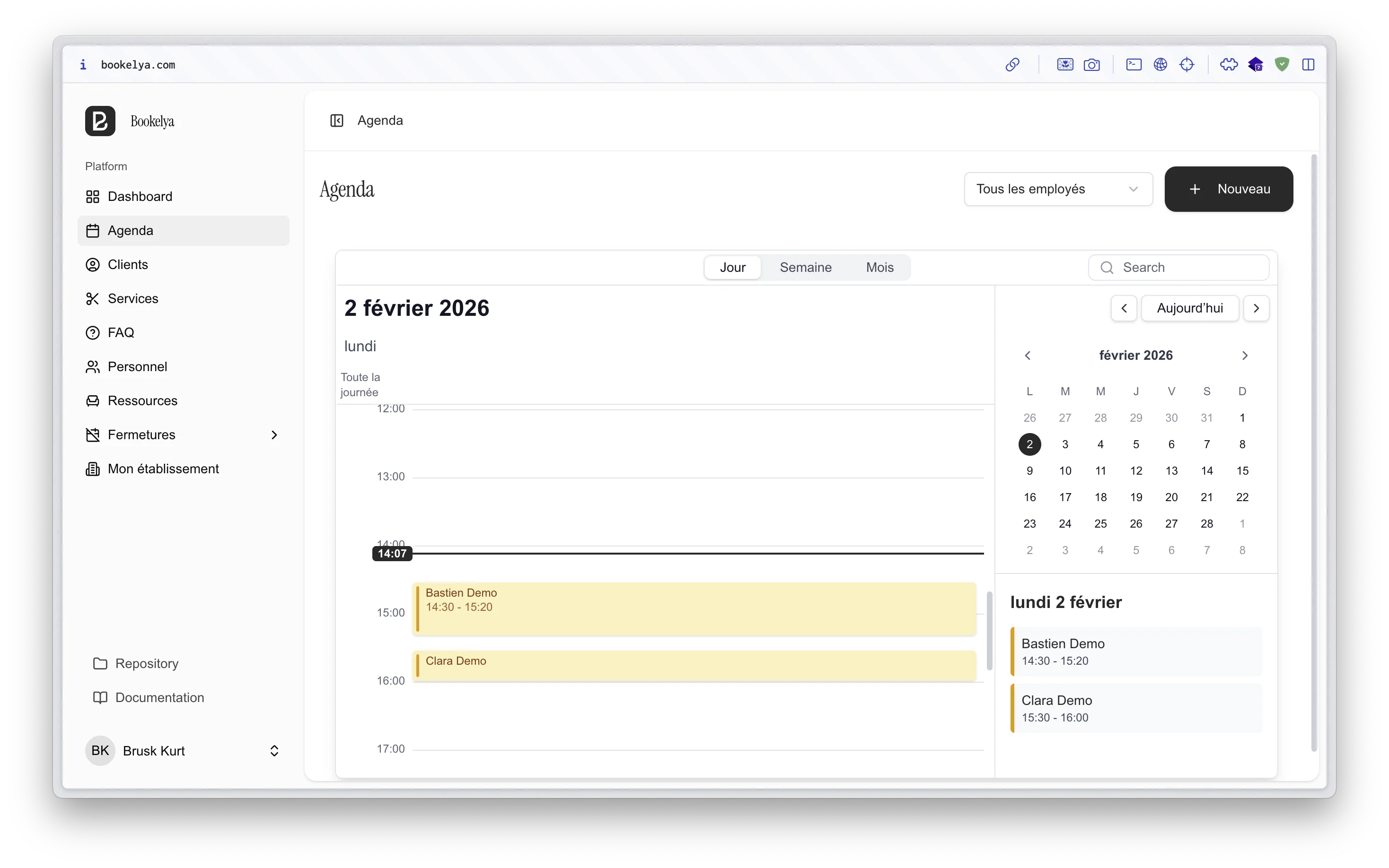 Vue d'ensemble Bookelya avec indicateurs d'activité et tableau de bord