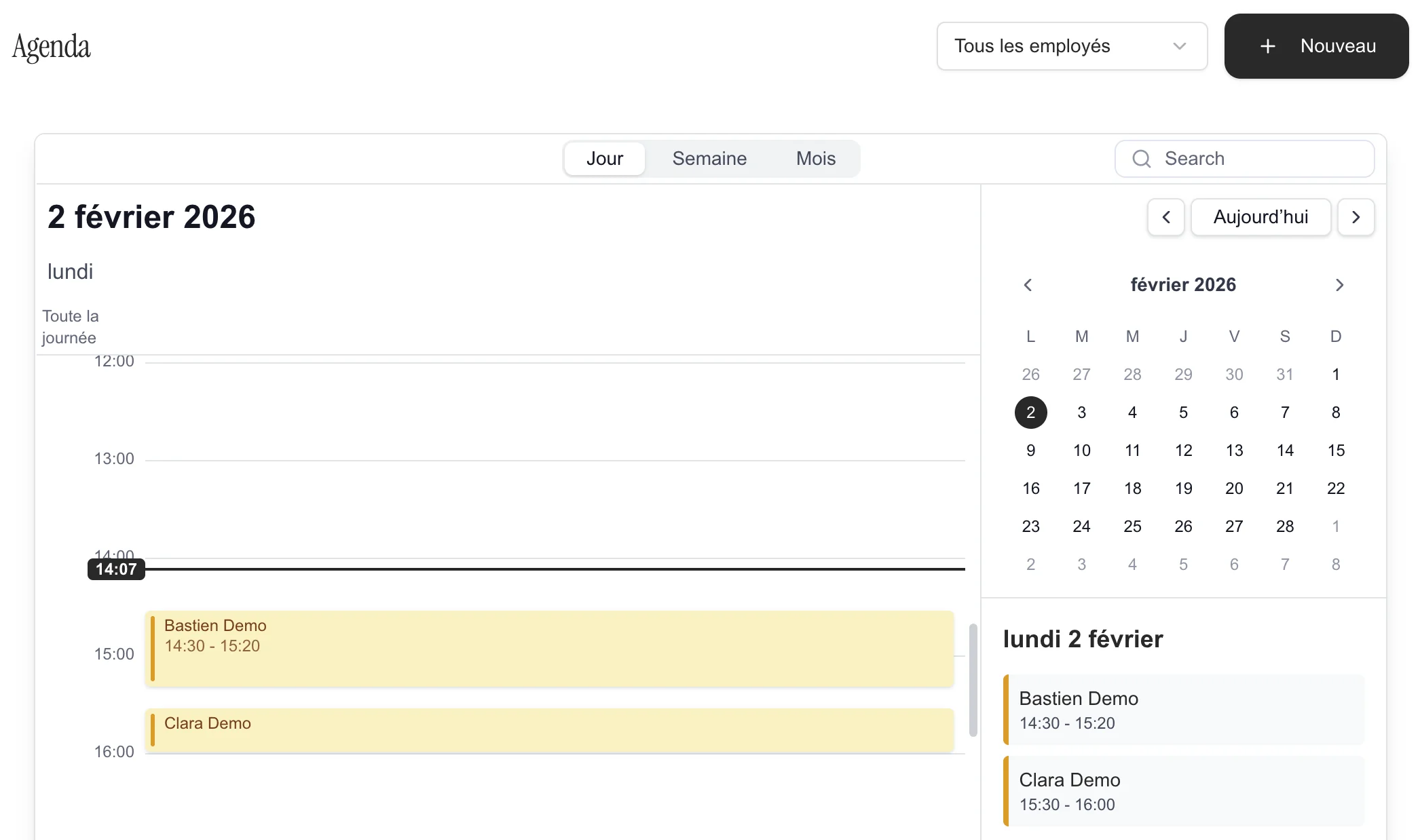 Vue planning Bookelya utilisée pour repérer les variations d'activité dans le temps