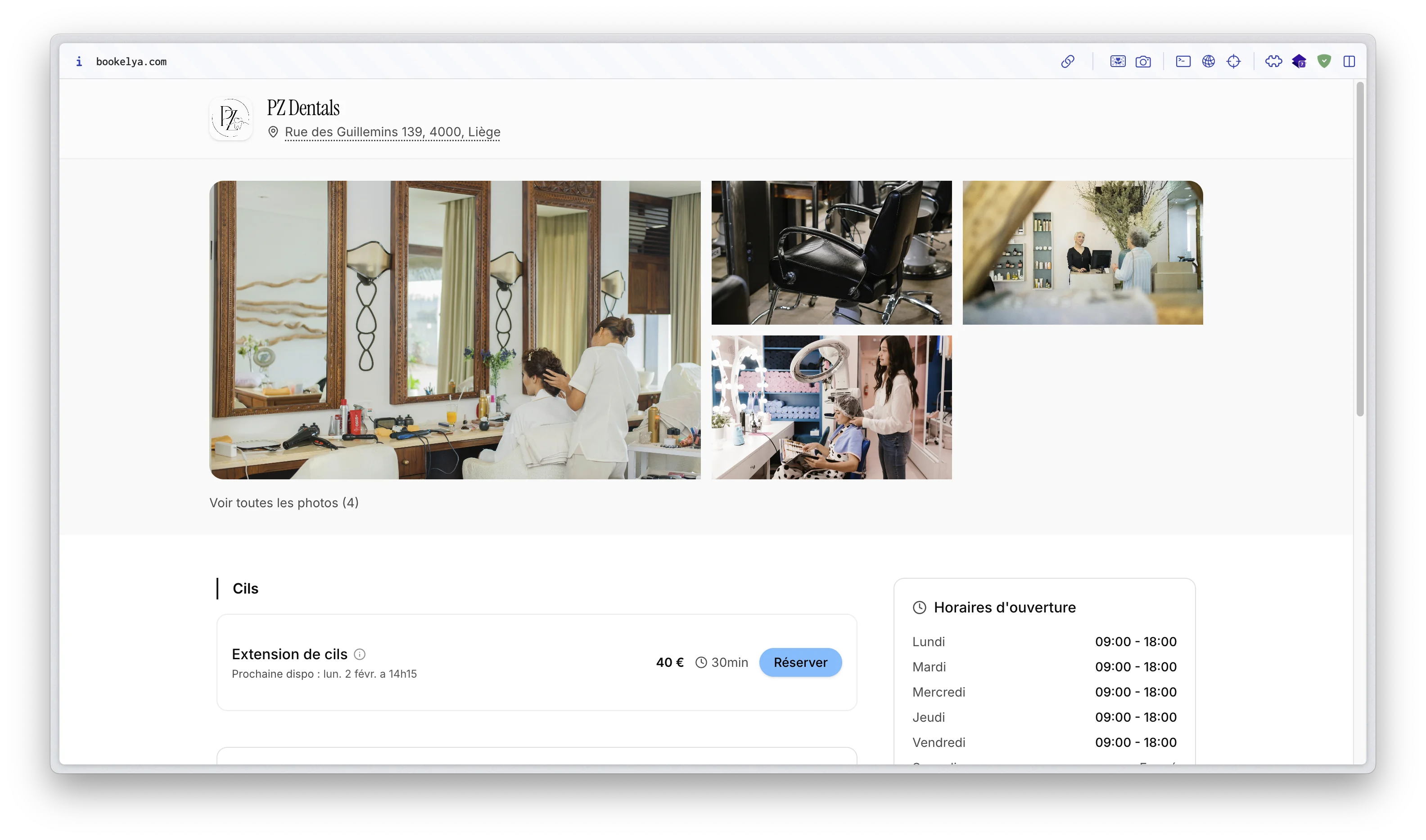 Page publique Bookelya alimentée par le catalogue configuré