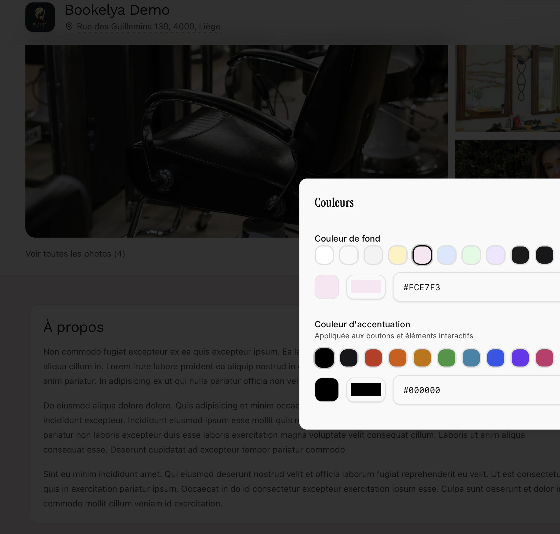 Page salon personnalisable