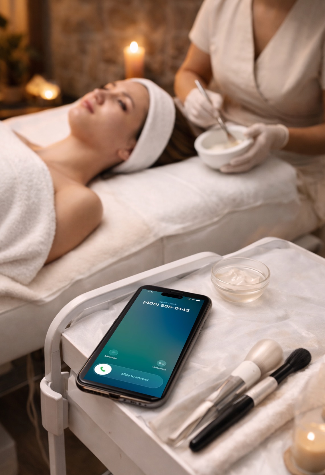 Professionnelle interrompue par un appel pendant qu'elle travaille