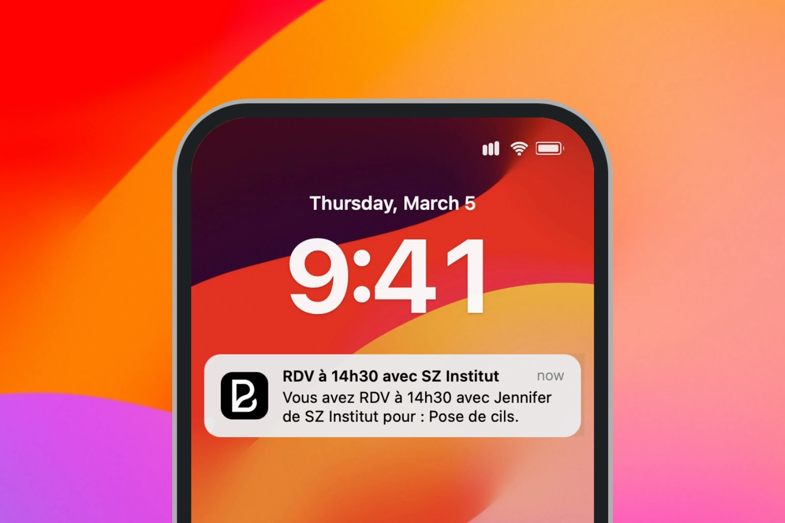 Notification de rappel de rendez-vous affichée pour limiter les absences