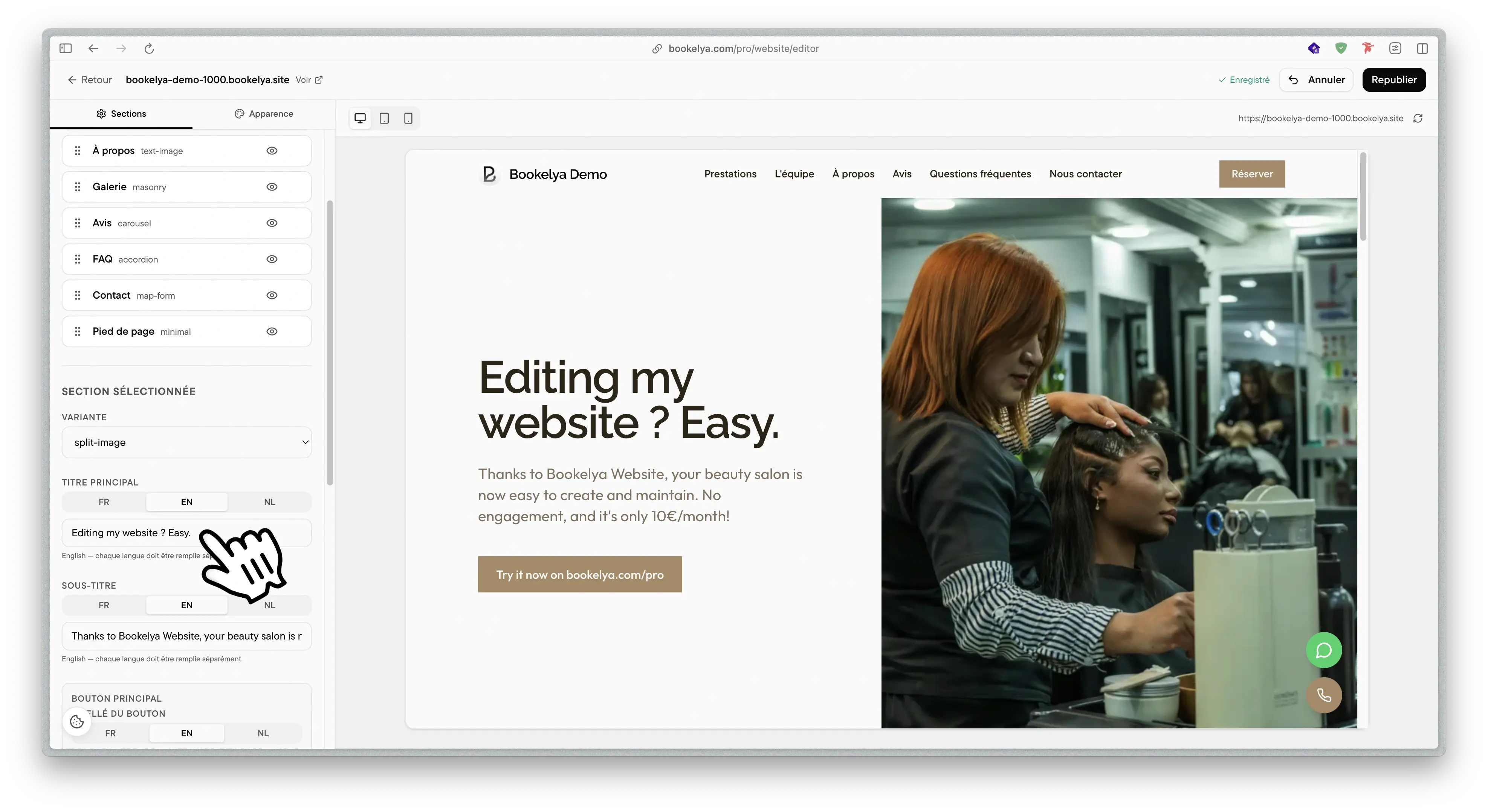 Visuele editor voor de Bookelya-website
