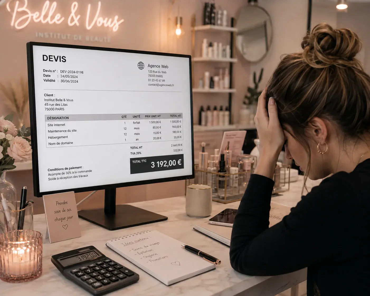 Een professional overweldigd door een dure website-offerte