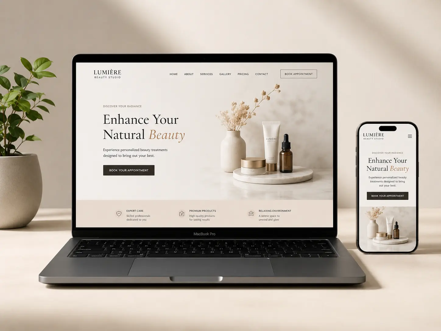 Bookelya-website weergegeven op desktop en mobiel