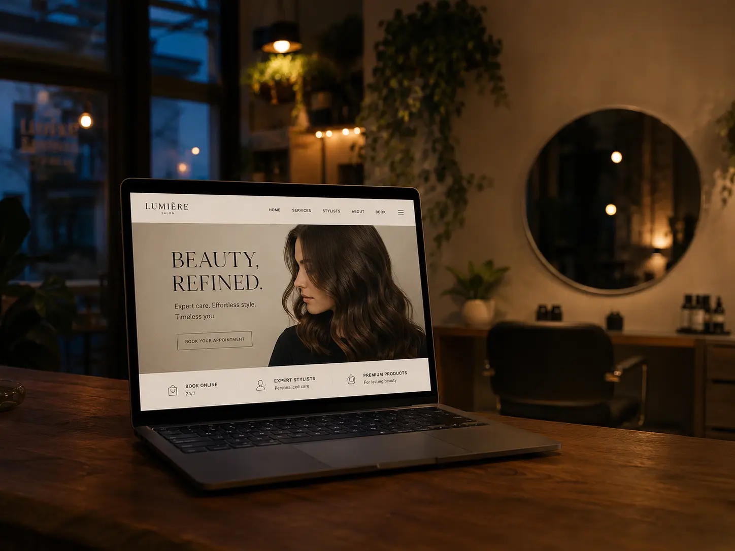 Voorbeeld van een Bookelya-website voor een schoonheidssalon op desktop
