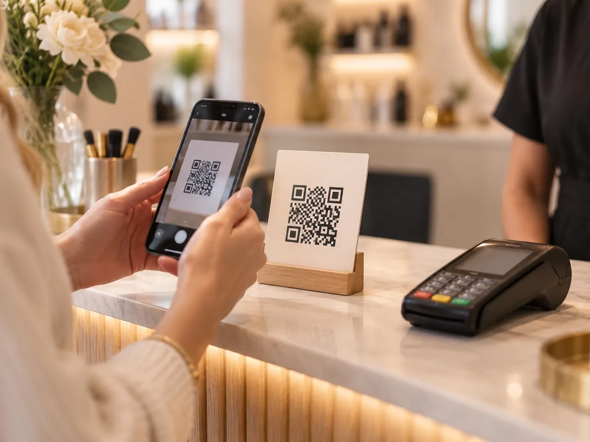 Klein QR-codestandaardje op de kassabalie